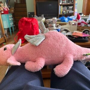 Pink Plush Dragon Toy with Silver Accents